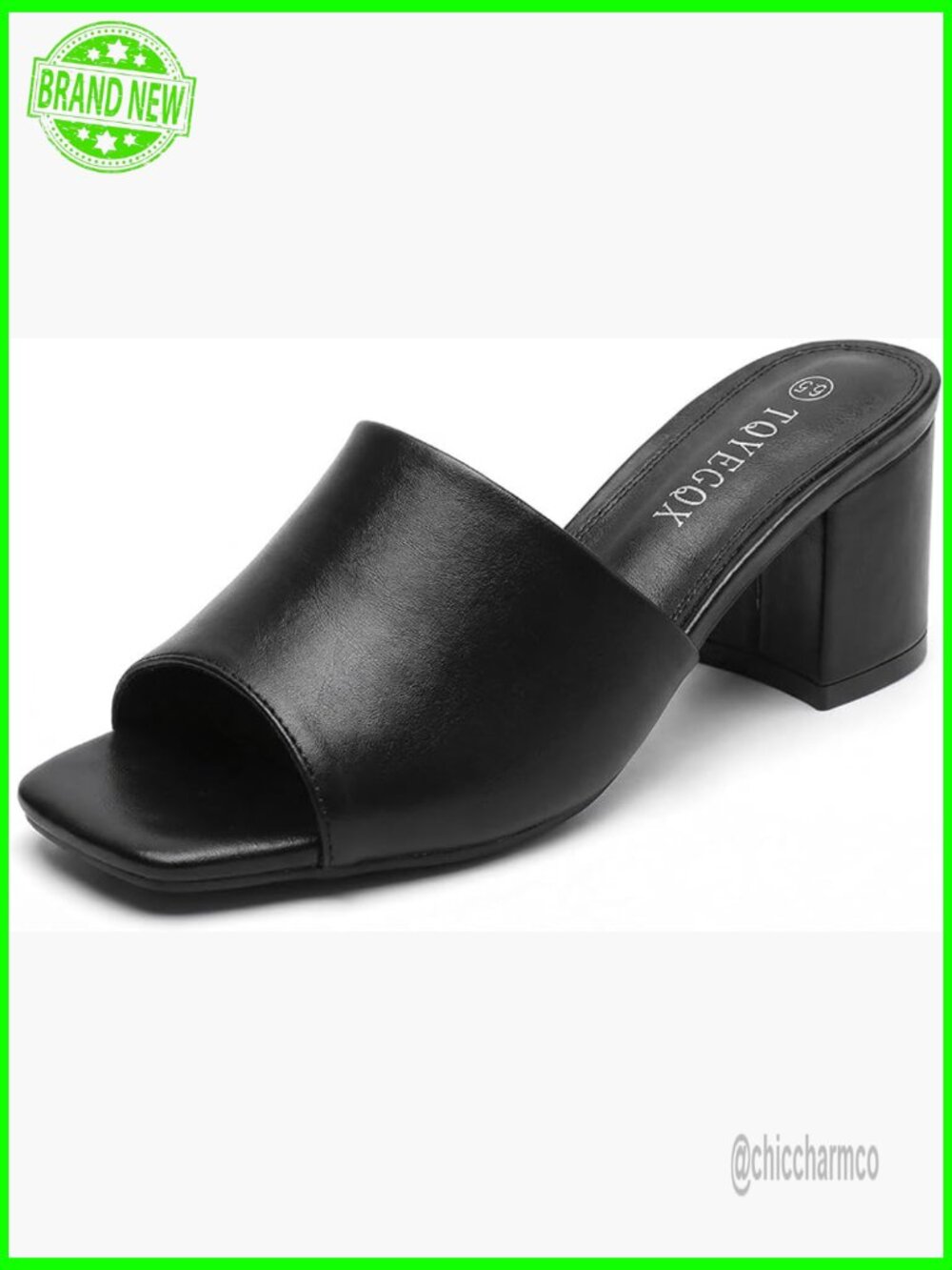 Women's Chunky Block Heel Mules Square Open Toe Slide Sandals Comfortable 2.2in